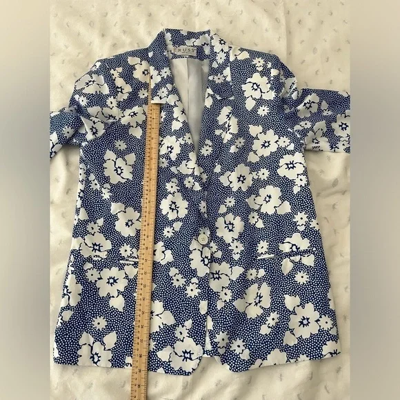 Vintage 80s Russ Union Made Lightweight Floral Blazer - Blue & White, Size 12 - Picture 12 of 15